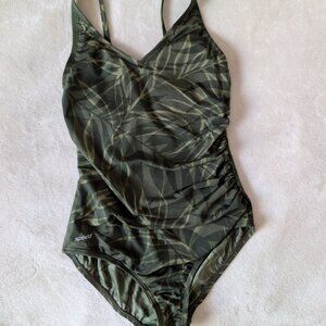 Speedo green leaf print one piece swimsuit